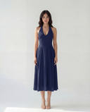 ISADORA HALTER MIDI DRESS / NAVY