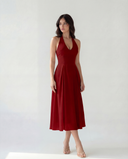 ISADORA HALTER MIDI DRESS / DEEP RED