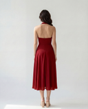 ISADORA HALTER MIDI DRESS / DEEP RED